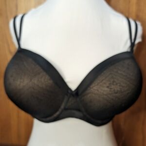Ambrielle NWOT 42DD convertible strapless/doublestrap black lace/satin lined bra